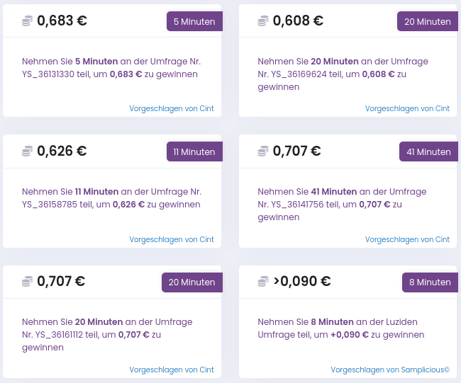 Viele Umfragen mit kleinen Beträgen